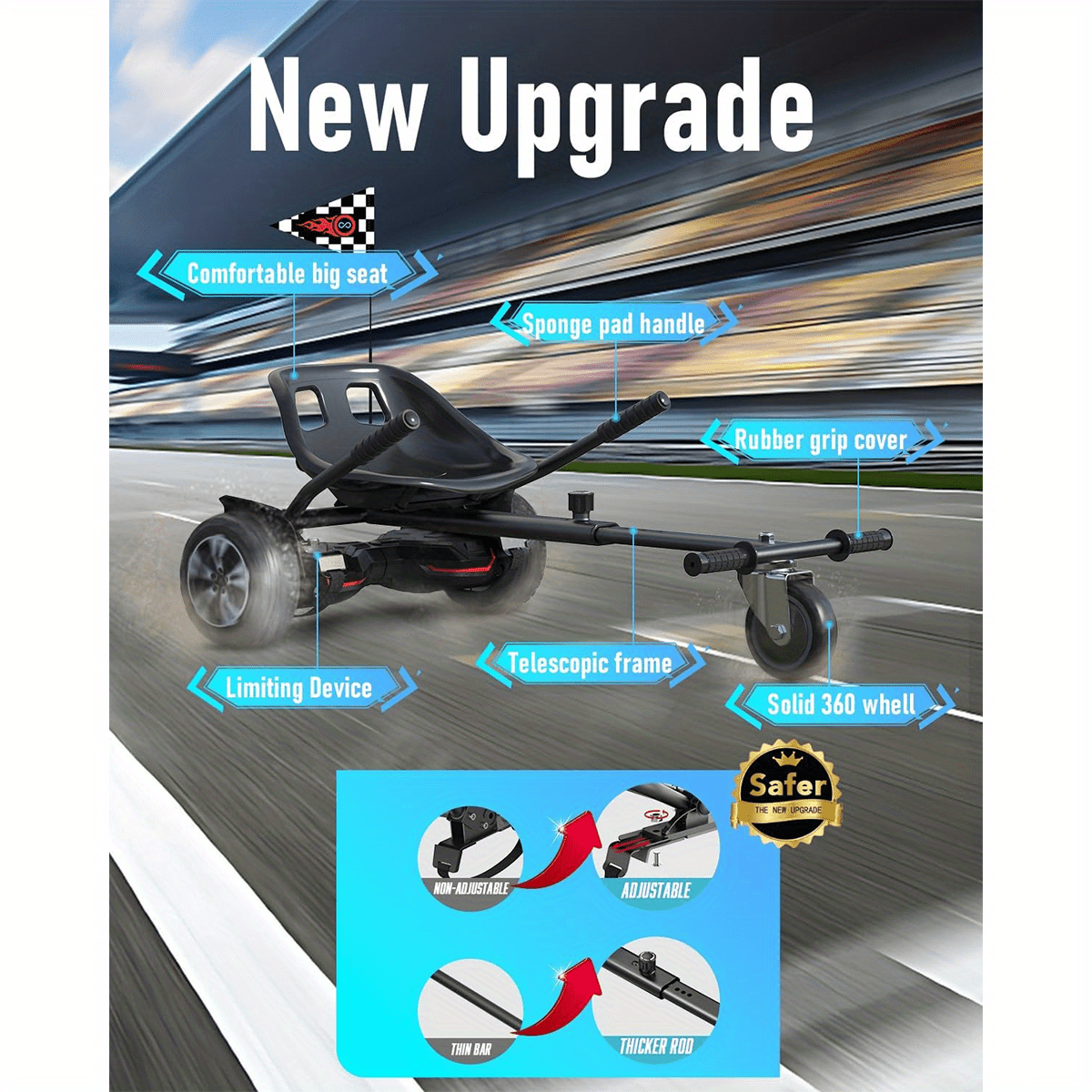 Adjustable Hoverboard Go Kart Attachment, Universal Seat Frame For 6.5'' 8'' 10'' Hoverboards, (Without Hoverboard)