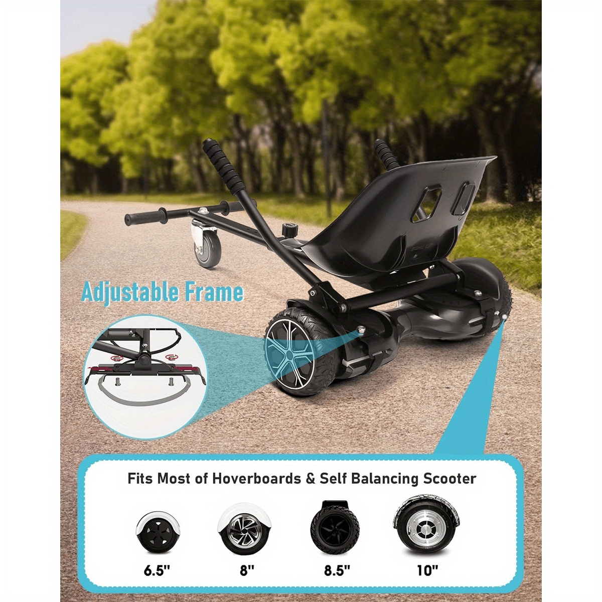 Adjustable Hoverboard Go Kart Attachment, Universal Seat Frame For 6.5'' 8'' 10'' Hoverboards, (Without Hoverboard)