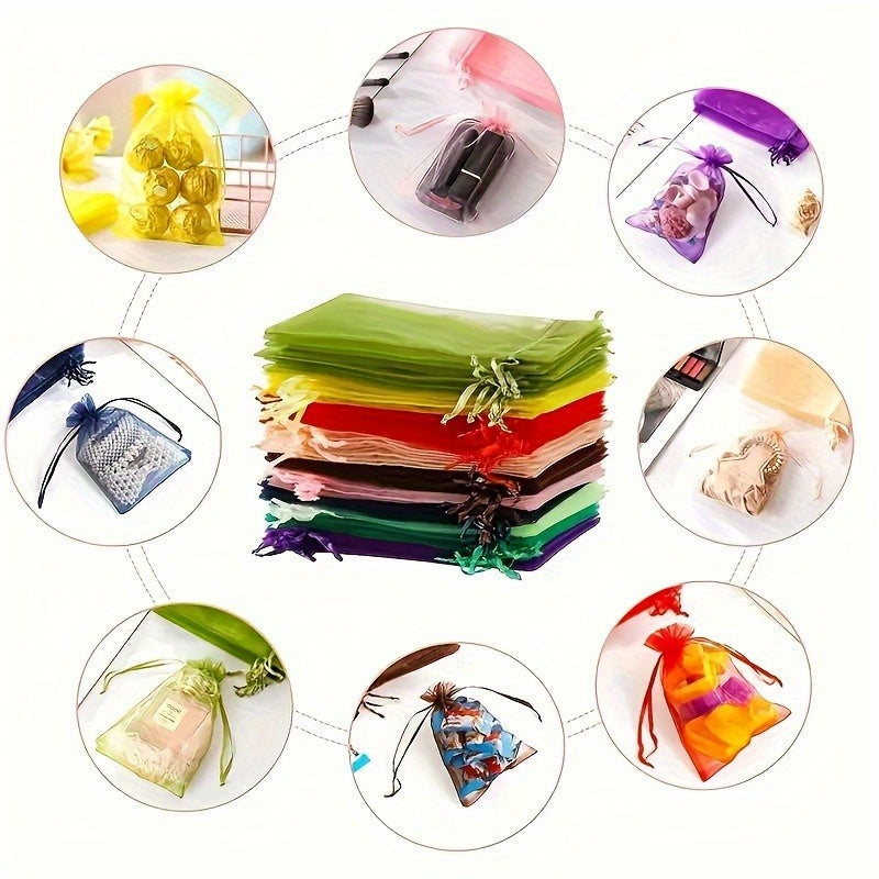 10Pcs Elegant Sheer Organza Drawstring Gift Bags – Ideal for Wedding Favors, Jewelry Packaging, and Party Candy Pouches