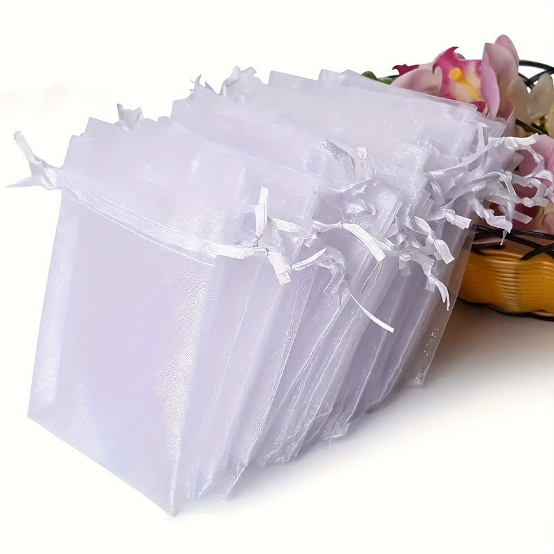 10Pcs Elegant Sheer Organza Drawstring Gift Bags – Ideal for Wedding Favors, Jewelry Packaging, and Party Candy Pouches