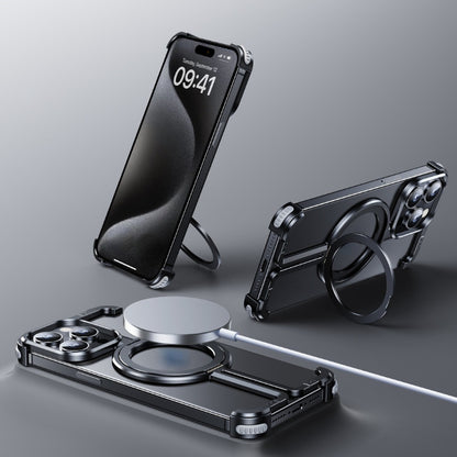 Suitable for iPhone 15 new frameless metal magnetic holder mobile phone case Apple 14 bare metal protective cover - Hiccupzz
