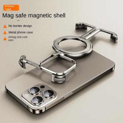 Suitable for iPhone 15 new frameless metal magnetic holder mobile phone case Apple 14 bare metal protective cover - Hiccupzz