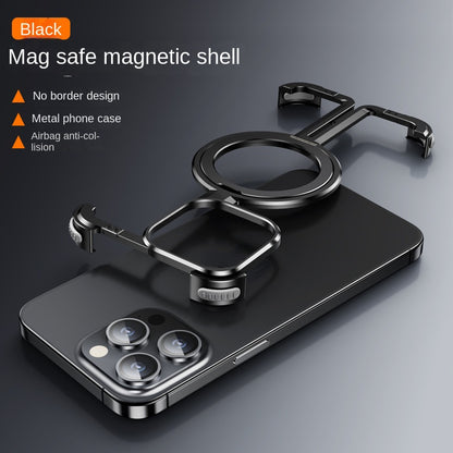 Suitable for iPhone 15 new frameless metal magnetic holder mobile phone case Apple 14 bare metal protective cover - Hiccupzz
