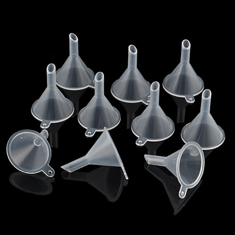 Mini Plastic Funnels (10-Pack): Multipurpose for Bottle Filling, Essential Oils, Perfume, Spices, Sand Art, and Powder Transfer