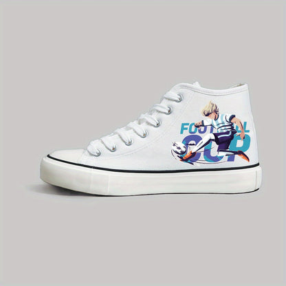 Men's Football Cup Anime Pattern Lace Up Canvas Shoes, High Top Casual Shoes For Outdoor Walking Traveling - Hiccupzz