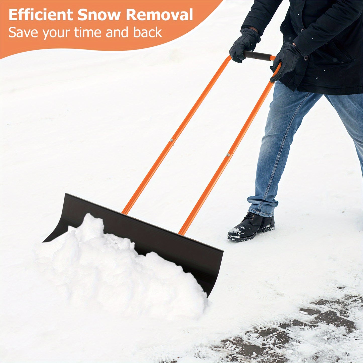 Multigot 30" Snow Shovel Heavy-Duty Metal Adjustable Height Wheeled Snow Removal Pusher