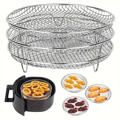 3-Tier Stainless Steel Air Fryer Accessory Set - Stackable, Dishwasher Safe for Ovens & Fryers, Perfect for Healthy Holiday Baking