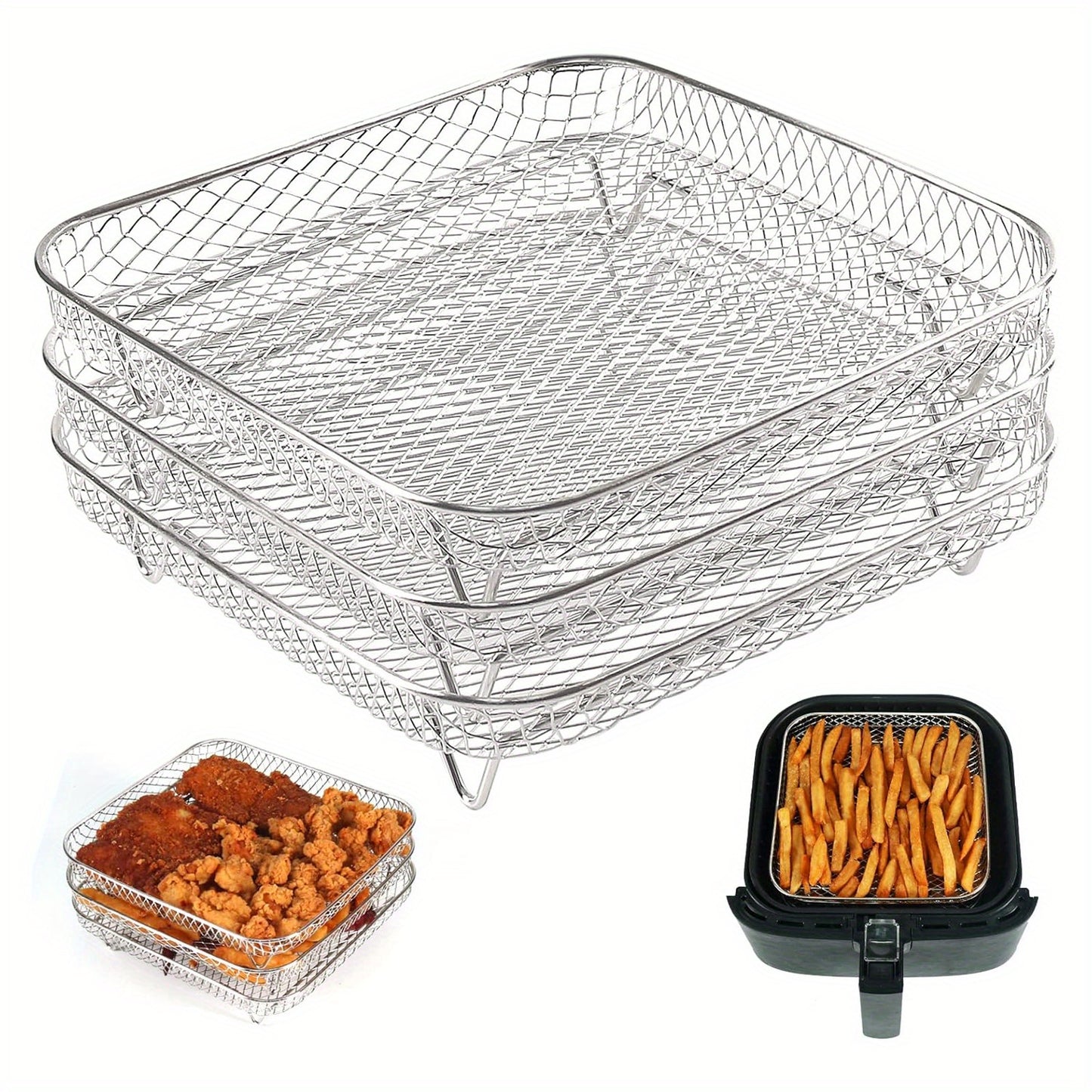 3-Tier Stainless Steel Air Fryer Accessory Set - Stackable, Dishwasher Safe for Ovens & Fryers, Perfect for Healthy Holiday Baking