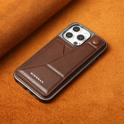 Light luxury premium leather phone case, suitable for iPhone 12/13/14/15Plus/ProMax series with built-in stand phone case and card clip - Hiccupzz