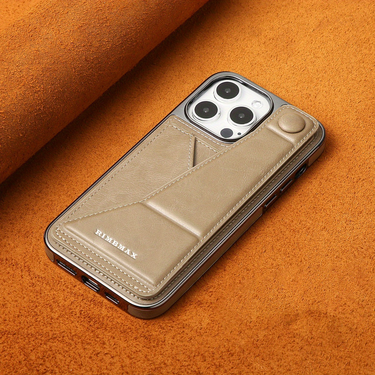 Light luxury premium leather phone case, suitable for iPhone 12/13/14/15Plus/ProMax series with built-in stand phone case and card clip