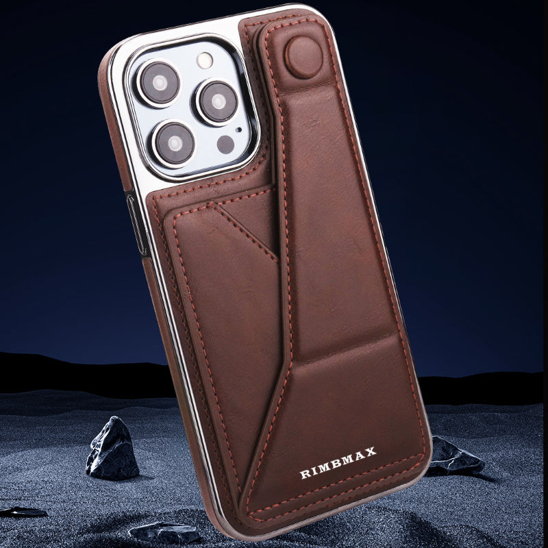 Light luxury premium leather phone case, suitable for iPhone 12/13/14/15Plus/ProMax series with built-in stand phone case and card clip