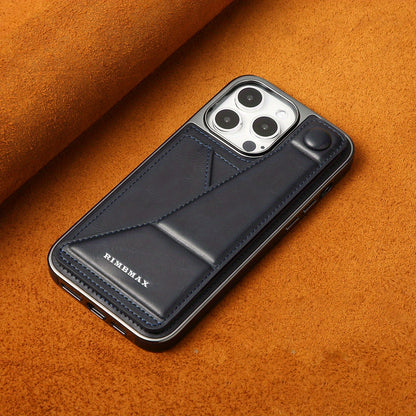 Light luxury premium leather phone case, suitable for iPhone 12/13/14/15Plus/ProMax series with built-in stand phone case and card clip - Hiccupzz