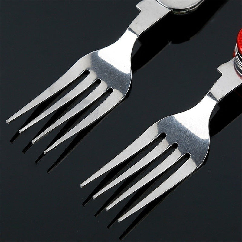 4-in-1 Stainless Steel Folding Camping Utensil - Fork, Spoon, Knife, Bottle Opener for Outdoor Travel & Survival