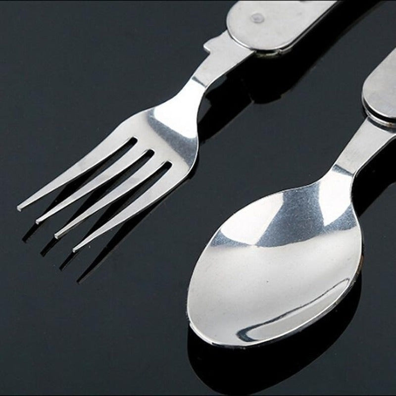 4-in-1 Stainless Steel Folding Camping Utensil - Fork, Spoon, Knife, Bottle Opener for Outdoor Travel & Survival