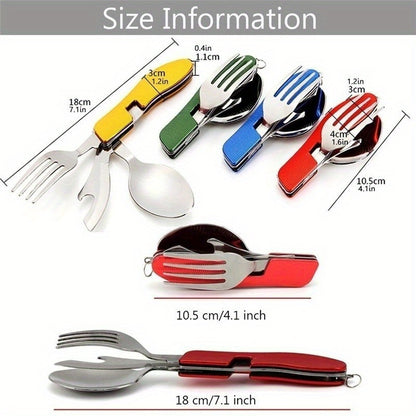 4-in-1 Stainless Steel Folding Camping Utensil - Fork, Spoon, Knife, Bottle Opener for Outdoor Travel & Survival - Hiccupzz