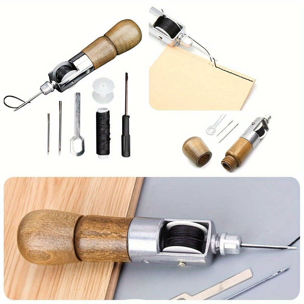 Professional Leather Sewing Awl Kit - Speedy Stitcher Tool for DIY Craft & Repair, Includes Needles - Leather