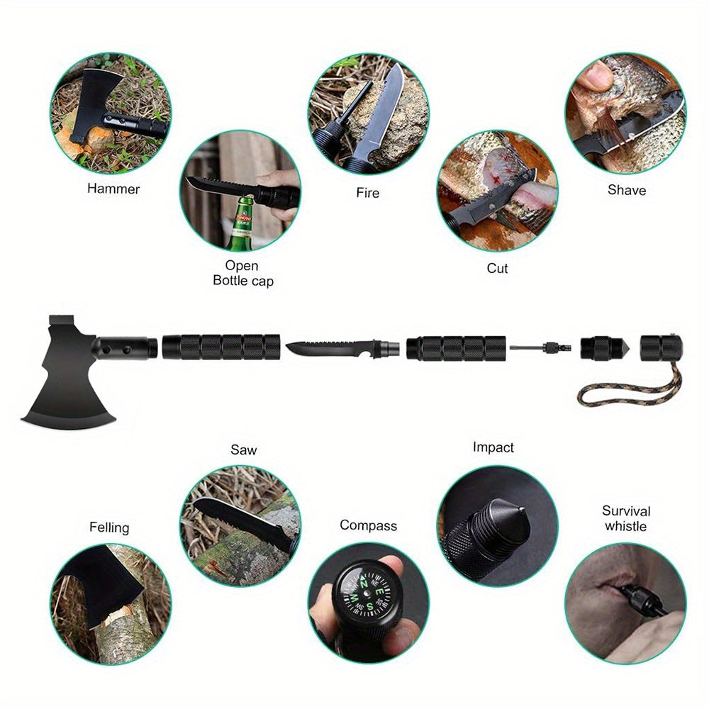 Survival Axe Kit - Camping Axe, Off-Roading Multitool Folding Hatchet with Hammer, Versatile Survival Axe