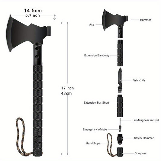 Survival Axe Kit - Camping Axe, Off-Roading Multitool Folding Hatchet with Hammer, Versatile Survival Axe