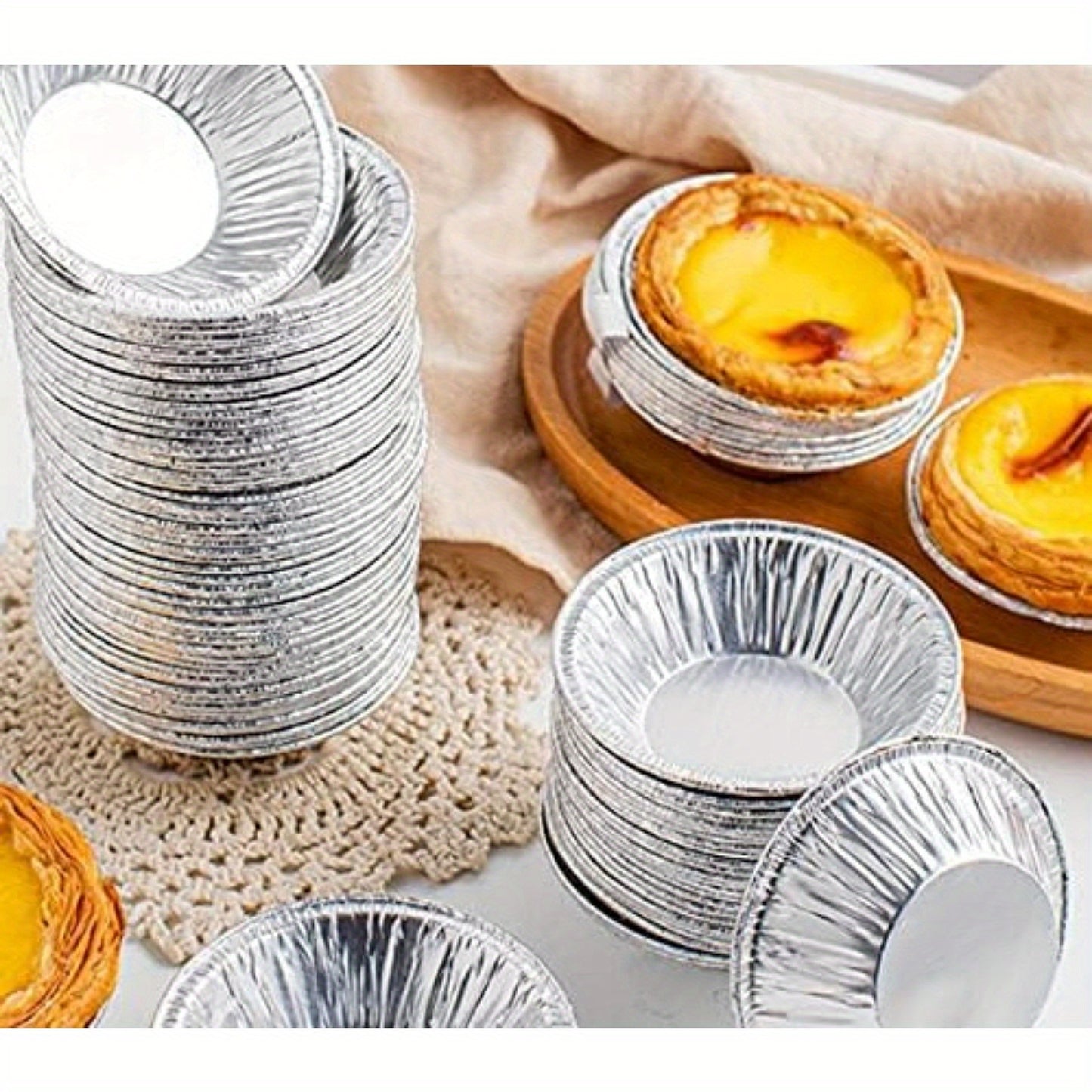 200Pcs Aluminum Foil Tart Pan Egg Tart Pan Freezer & Oven Safe Disposable Round Egg Tart Tin Foil Pans for Baking Supplies