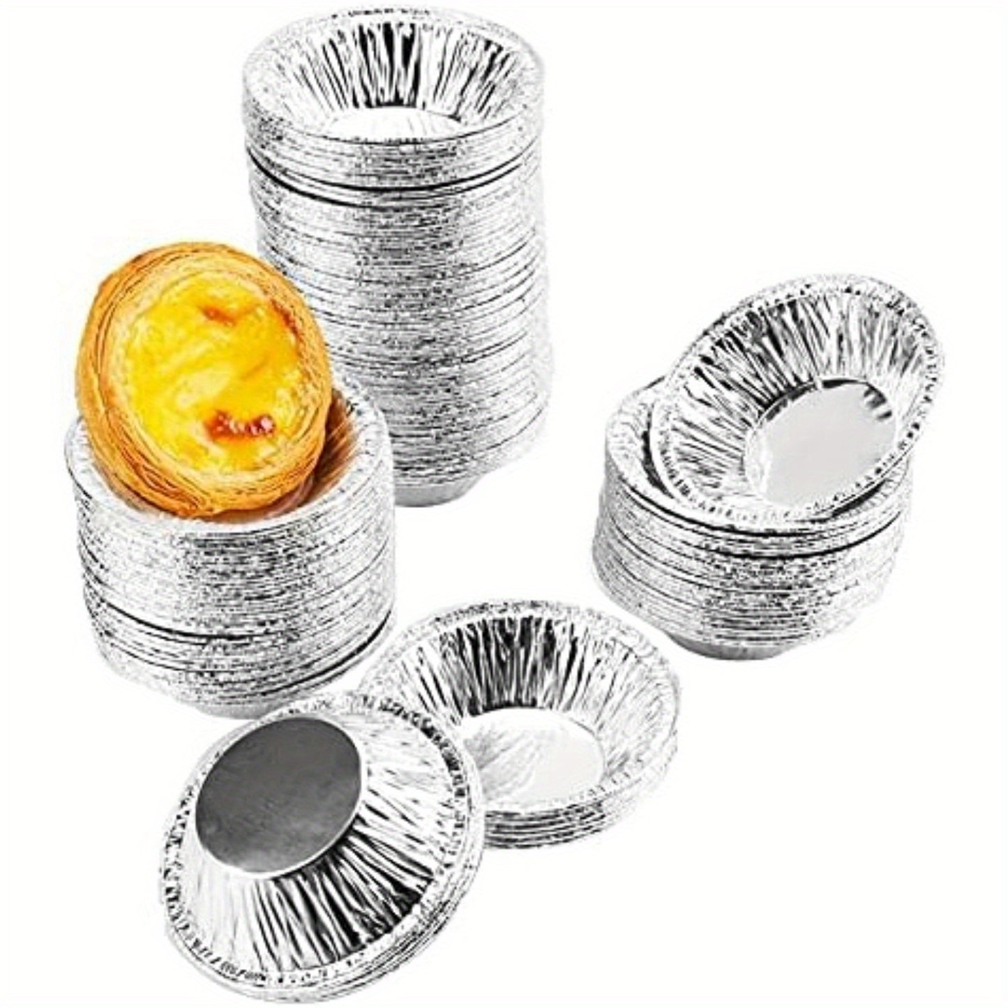 200Pcs Aluminum Foil Tart Pan Egg Tart Pan Freezer & Oven Safe Disposable Round Egg Tart Tin Foil Pans for Baking Supplies