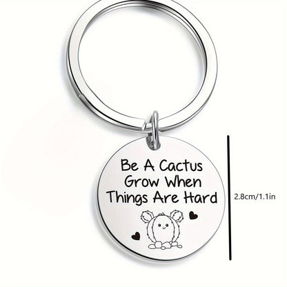 Motivational Stainless Steel Cactus Keychain – Inspiring Birthday Gift for Men and Party Favors - Hiccupzz