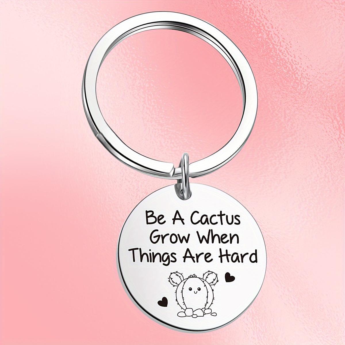 Motivational Stainless Steel Cactus Keychain – Inspiring Birthday Gift for Men and Party Favors