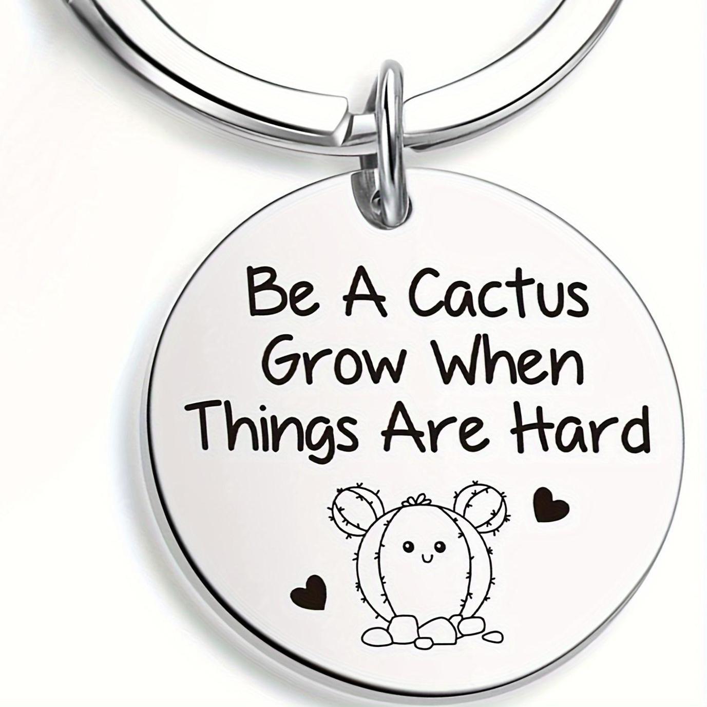 Motivational Stainless Steel Cactus Keychain – Inspiring Birthday Gift for Men and Party Favors