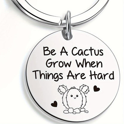 Motivational Stainless Steel Cactus Keychain – Inspiring Birthday Gift for Men and Party Favors - Hiccupzz