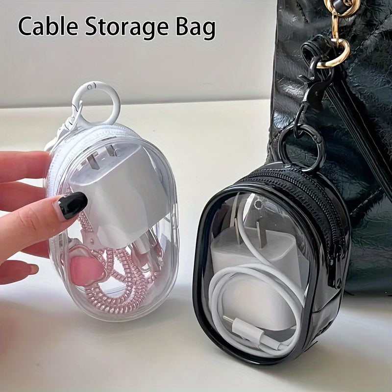 Clear Plastic Mini Coin Purse with Zipper: Multifunctional Cable Organizer and Earphone Case with Keychain Loop