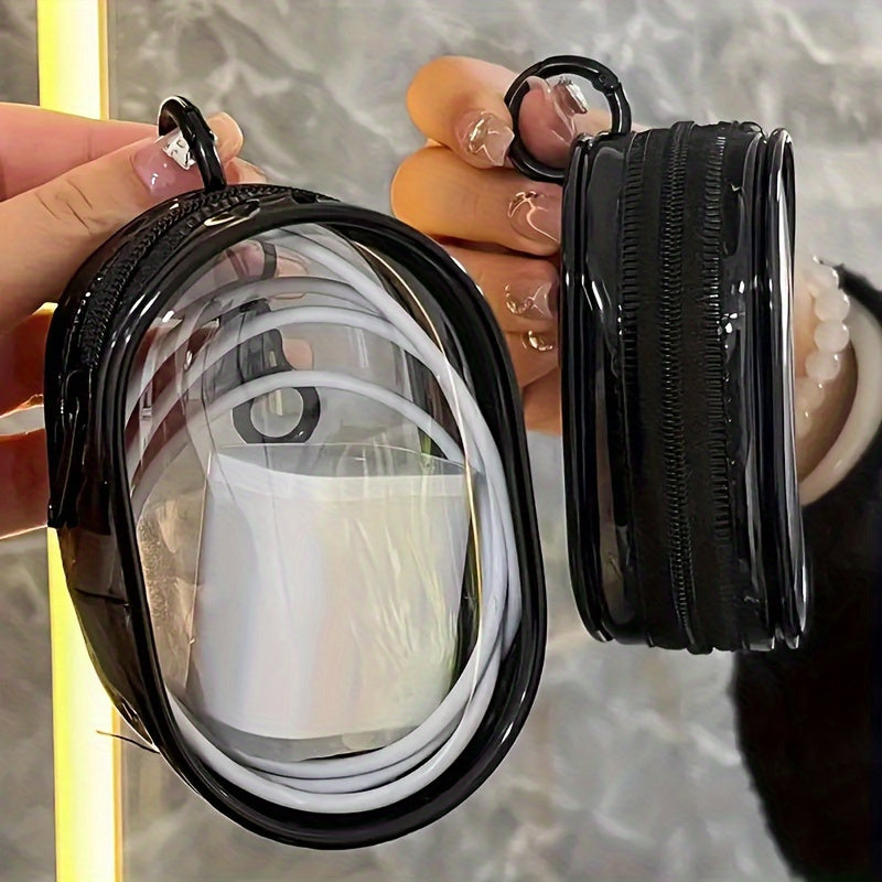 Clear Plastic Mini Coin Purse with Zipper: Multifunctional Cable Organizer and Earphone Case with Keychain Loop