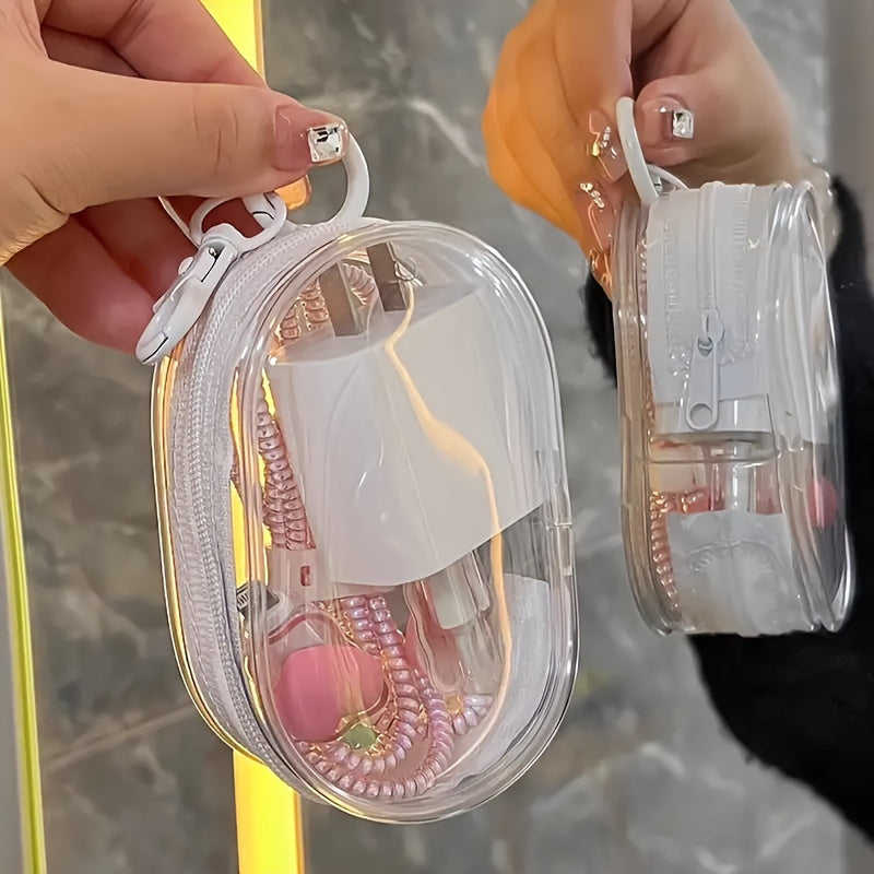 Clear Plastic Mini Coin Purse with Zipper: Multifunctional Cable Organizer and Earphone Case with Keychain Loop