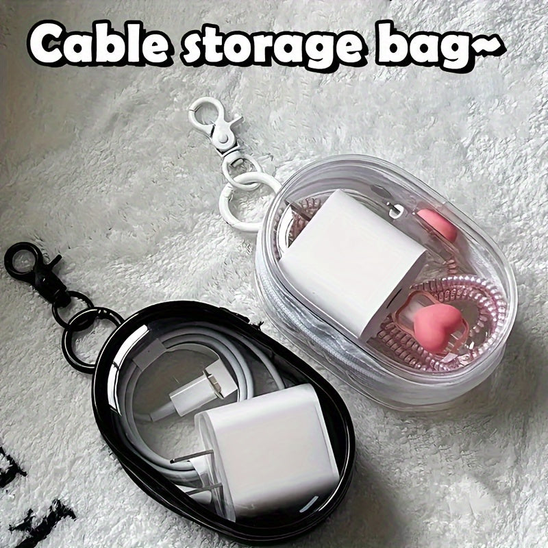 Clear Plastic Mini Coin Purse with Zipper: Multifunctional Cable Organizer and Earphone Case with Keychain Loop