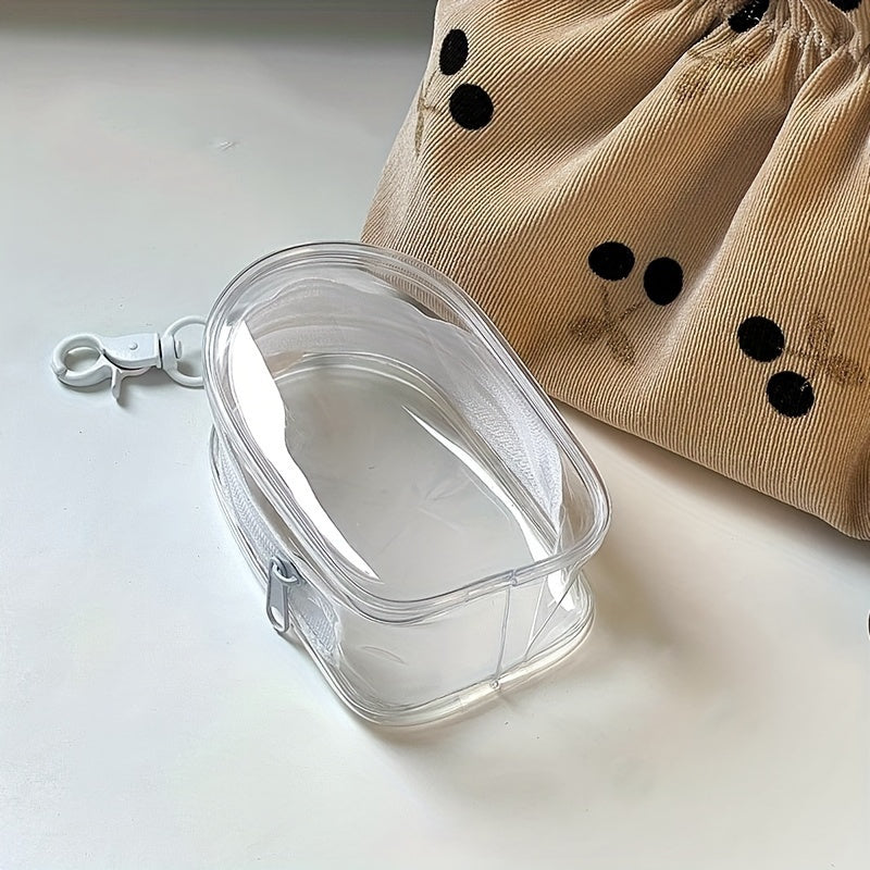 Clear Plastic Mini Coin Purse with Zipper: Multifunctional Cable Organizer and Earphone Case with Keychain Loop