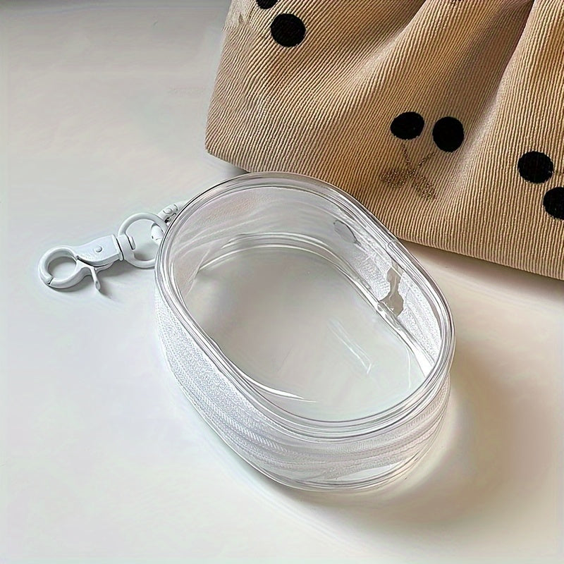 Clear Plastic Mini Coin Purse with Zipper: Multifunctional Cable Organizer and Earphone Case with Keychain Loop