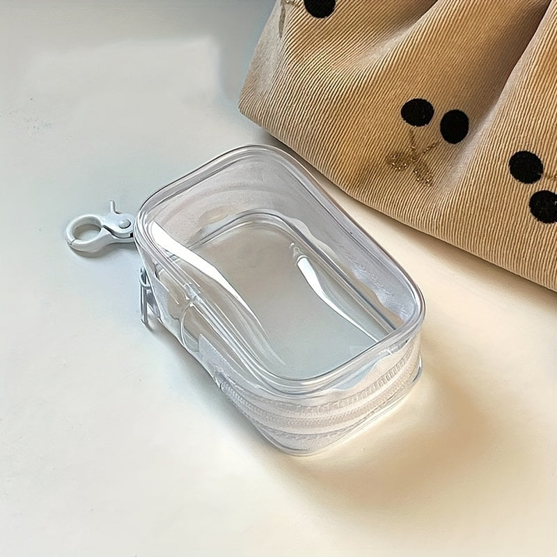 Clear Plastic Mini Coin Purse with Zipper: Multifunctional Cable Organizer and Earphone Case with Keychain Loop