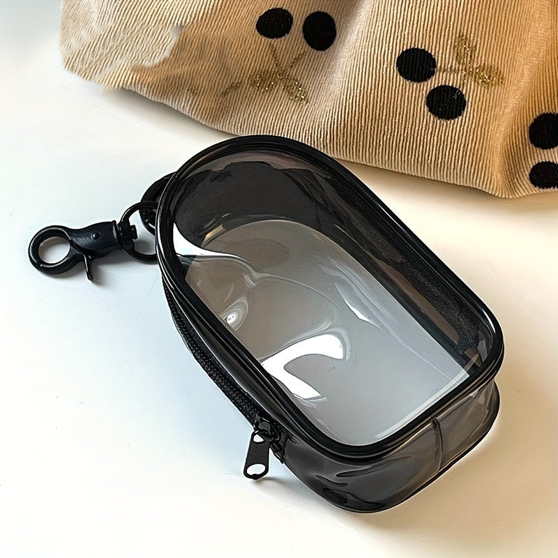 Clear Plastic Mini Coin Purse with Zipper: Multifunctional Cable Organizer and Earphone Case with Keychain Loop