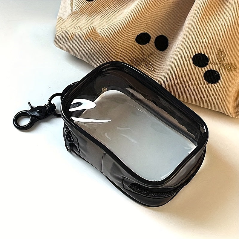 Clear Plastic Mini Coin Purse with Zipper: Multifunctional Cable Organizer and Earphone Case with Keychain Loop