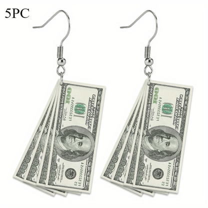 Acrylic US Dollar Bill Drop Earrings - Funny Money Dangle Earrings for Parties, Independence Day Accessory, Unique Jewelry, Gift Options Available - Hiccupzz