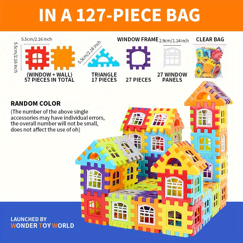 127 Pcs Kids Interlocking Building Blocks Set - Educational PP Plastic Bricks for Creative Play & Brain Development