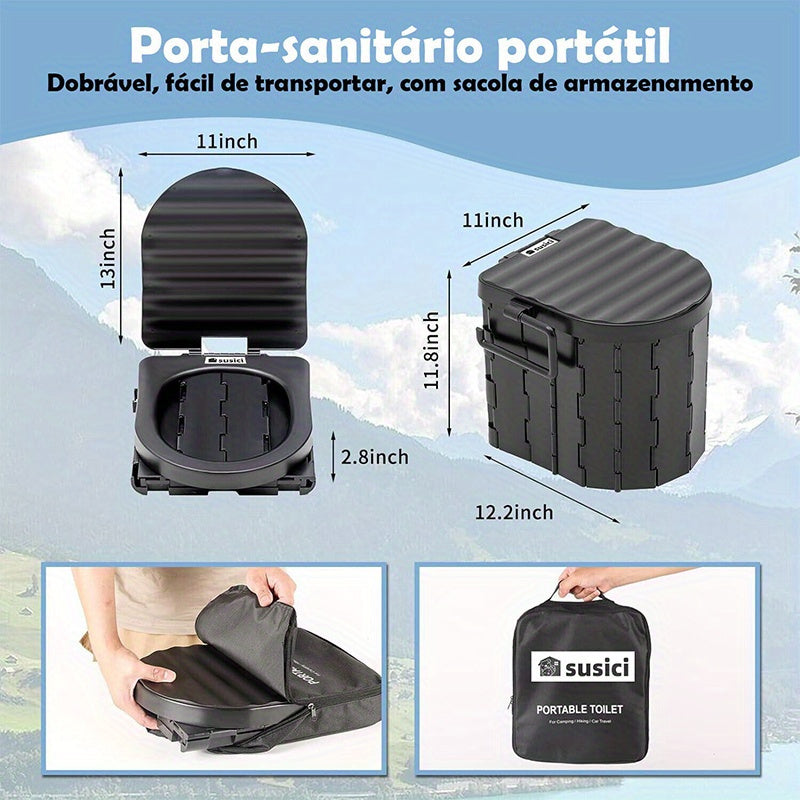 Portable Folding Toilet - Eco-Friendly, Sturdy, Durable, Easy to Clean, Perfect for Camping, Road Trips, Travel, RV Use, and Can Double as a Trash Bin