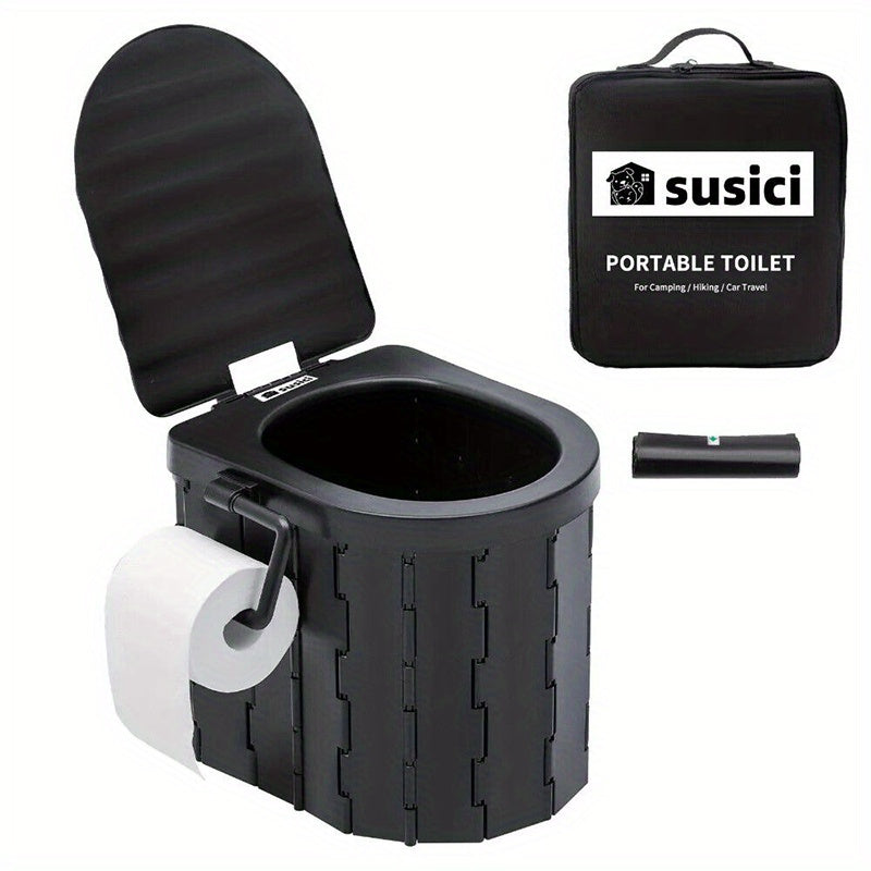 Portable Folding Toilet - Eco-Friendly, Sturdy, Durable, Easy to Clean, Perfect for Camping, Road Trips, Travel, RV Use, and Can Double as a Trash Bin