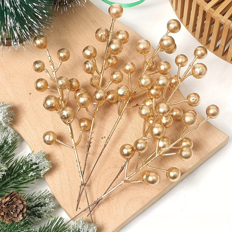 20/30 Pcs Artificial Golden Berry Stems - Plastic Berry Branches for DIY Wreaths, Christmas Trees, and Wedding Décor