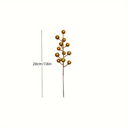 20/30 Pcs Artificial Golden Berry Stems - Plastic Berry Branches for DIY Wreaths, Christmas Trees, and Wedding Décor