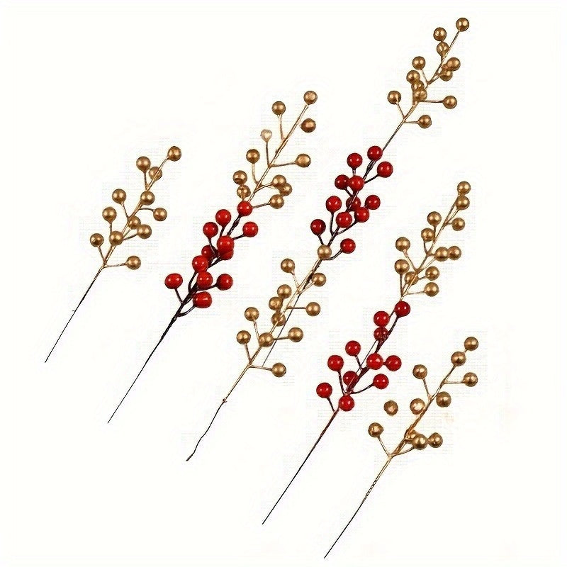 20/30 Pcs Artificial Golden Berry Stems - Plastic Berry Branches for DIY Wreaths, Christmas Trees, and Wedding Décor