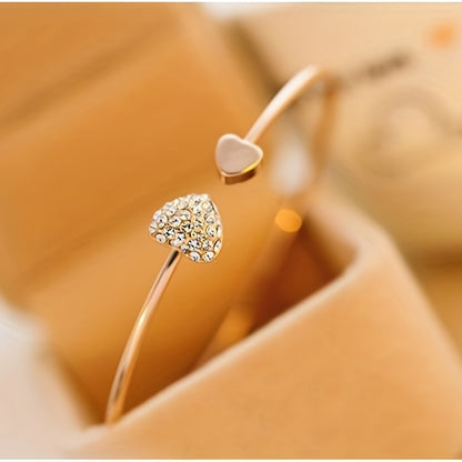 Full Drill Love Bracelet: Gold-Plated Opening Heart, Double Peach Heart Design - Ideal for Birthdays, Holidays, and Mother's Day Gifts - Hiccupzz