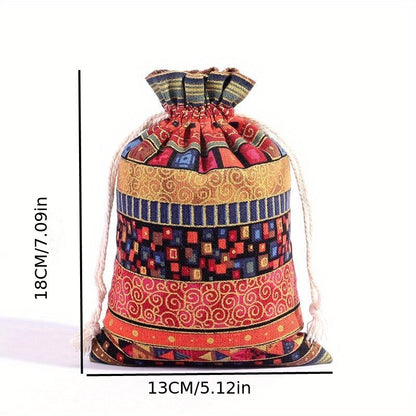 Egyptian-Inspired Linen Gift Bag with Drawstring: Versatile Storage Pouch for Jewelry, Halloween Candy, Christmas Presents, and Party Favors (3.9x5.51 Inches) - Hiccupzz
