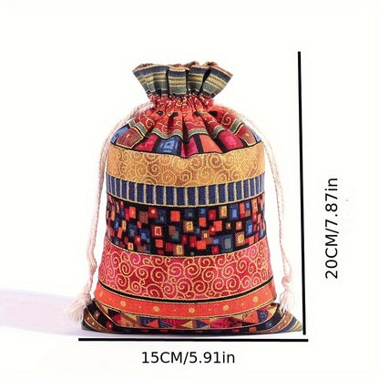 Egyptian-Inspired Linen Gift Bag with Drawstring: Versatile Storage Pouch for Jewelry, Halloween Candy, Christmas Presents, and Party Favors (3.9x5.51 Inches) - Hiccupzz