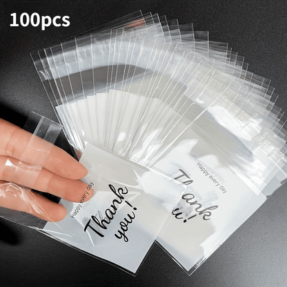 50/100 Pcs Thank You Mini Treat Bags – Self-Sealing, Ideal for Cookies, Candies, and Gifts for Parties & Retail Use - Hiccupzz