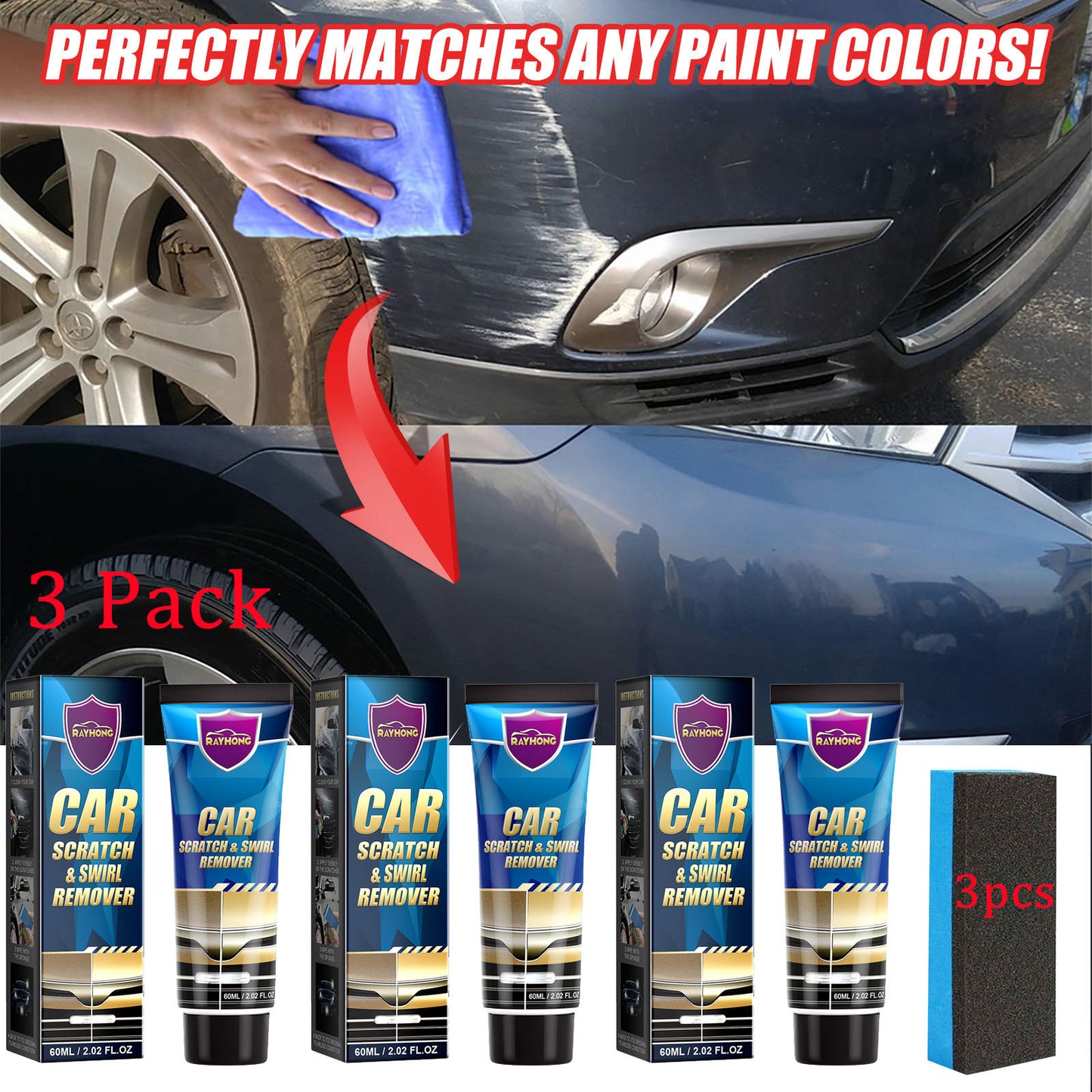 3 Pack Car Scratch & Swirl Remover Paste - Auto Care & Paint Repair