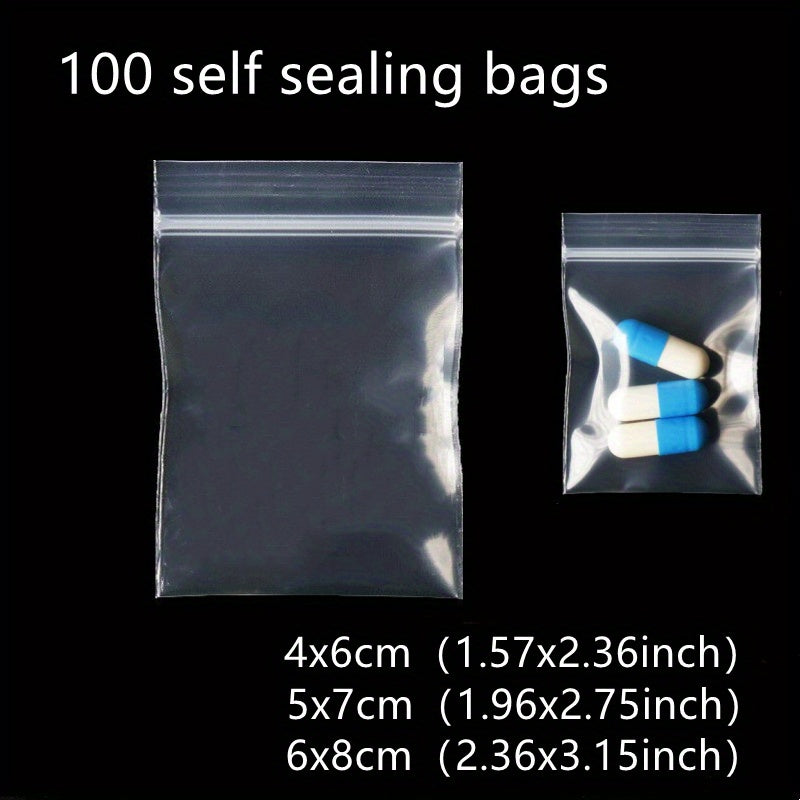 100pcs Reusable Clear Jewelry Bags – 3 Sizes with Self-Sealing Zipper & Anti-Aging Storage Pouches for Gifts and Stationery